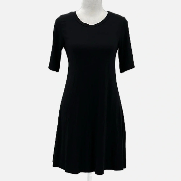 Joah Brown Crew Neck Modal & Spandex A Line T Shirt Dress in Black - Size M/L - Picture 1 of 5